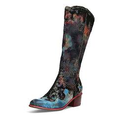 Laura Vita Damen Stiefel Cowboy Boot floral Blumen Muster Karree Gecaio 14, Größe:39 EU, Farbe:Blau von Laura Vita