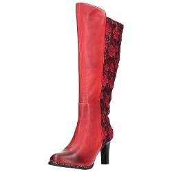 Laura Vita Damen Stiefel florales Design Blumen Block Absatz Alcbaneo 129, Größe:38 EU, Farbe:Rot von Laura Vita