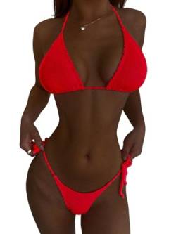 2024 Damen-Bikini-Set, 2-teilig, Stoff, einfarbig, glänzend, rot, L von Laura in
