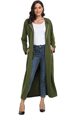 Damen Reißverschluss Bademäntel Kapuze Lang Hausmantel Sweatshirt Volle Länge Bademantel Langarm Loungewear Weiches Nachthemd mit Taschen, Grün (Army Green), Large von Laurel Snow