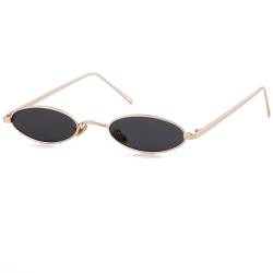 Laurinny 90er Retro Kleine Ovale Sonnenbrille Herren Damen Vintage Hippie Brille Metallrahmen Schmale Sonnenbrille(Gold/Grey) von Laurinny