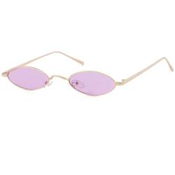 Laurinny 90er Retro Kleine Ovale Sonnenbrille Herren Damen Vintage Hippie Brille Metallrahmen Schmale Sonnenbrille(Gold/Purple) von Laurinny