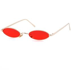 Laurinny 90er Retro Kleine Ovale Sonnenbrille Herren Damen Vintage Hippie Brille Metallrahmen Schmale Sonnenbrille(Gold/Red) von Laurinny