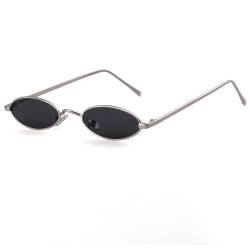 Laurinny 90er Retro Kleine Ovale Sonnenbrille Herren Damen Vintage Hippie Brille Metallrahmen Schmale Sonnenbrille(Silver/Grey) von Laurinny