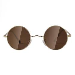 Laurinny 90er Retro Runde Sonnenbrille Damen Herren Klassische Polarisierte Sonnenbrillen Metallrahmen Rund Hippie Brille(Gold Rahmen Braun Linse) von Laurinny