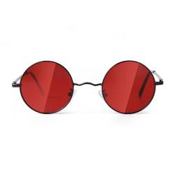 Laurinny 90er Retro Runde Sonnenbrille Damen Herren Klassische Polarisierte Sonnenbrillen Metallrahmen Rund Hippie Brille(Schwarzer Rahmen Rote Linse) von Laurinny