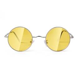 Laurinny 90er Retro Runde Sonnenbrille Damen Herren Klassische Polarisierte Sonnenbrillen Metallrahmen Rund Hippie Brille(Silber Rahmen Gelbe Linse) von Laurinny