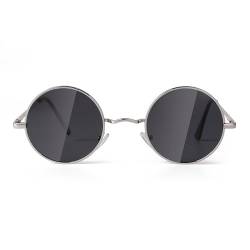 Laurinny 90er Retro Runde Sonnenbrille Damen Herren Klassische Polarisierte Sonnenbrillen Metallrahmen Rund Hippie Brille(Silber Rahmen Grau Linse) von Laurinny
