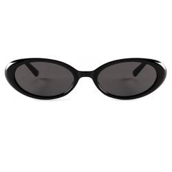 Laurinny 90er Retro Sonnenbrille für Damen Herren Kleine Schmal Retro Oval Sonnenbrille Gläser(Schwarz/Grau) von Laurinny