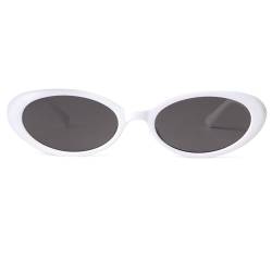 Laurinny 90er Retro Sonnenbrille für Damen Herren Kleine Schmal Retro Oval Sonnenbrille Gläser(Weiß/Grau) von Laurinny