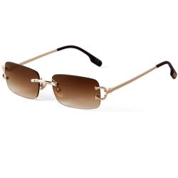 Laurinny Männer Rahmenlose Sonnenbrille Herren Rechteckig Randlos Sonnenbrille Retro Brillen Frauen Metall Gold Blau Braun(Gold/Gradient Braun) von Laurinny