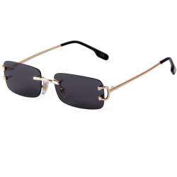 Laurinny Männer Rahmenlose Sonnenbrille Herren Rechteckig Randlos Sonnenbrille Retro Brillen Frauen Metall Gold Blau Braun(Gold/Grau) von Laurinny