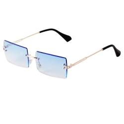 Laurinny Rechteck Randlose Sonnenbrille Herren Rechteckig Brille Viereckig Rahmenlose Sonnenbrille für Frauen Männer(Gold/Gradient Blau) von Laurinny