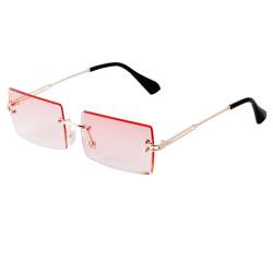 Laurinny Rechteck Randlose Sonnenbrille Herren Rechteckig Brille Viereckig Rahmenlose Sonnenbrille für Frauen Männer(Gold/Gradient Pink) von Laurinny