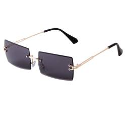 Laurinny Rechteck Randlose Sonnenbrille Herren Rechteckig Brille Viereckig Rahmenlose Sonnenbrille für Frauen Männer(Gold/Grau) von Laurinny