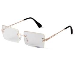 Laurinny Rechteck Randlose Sonnenbrille Herren Rechteckig Brille Viereckig Rahmenlose Sonnenbrille für Frauen Männer(Gold/Klar) von Laurinny