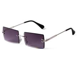 Laurinny Rechteck Randlose Sonnenbrille Herren Rechteckig Brille Viereckig Rahmenlose Sonnenbrille für Frauen Männer(Silber/Gradient Grau) von Laurinny