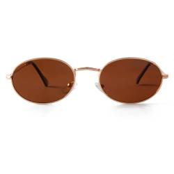 Laurinny Retro Oval Sonnenbrille für Damen Herren 90er Vintage Ovale Hippie Brille für Männer Frauen Metallrahmen Runde Sonnenbrillen(Gold/Braun) von Laurinny