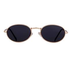 Laurinny Retro Oval Sonnenbrille für Damen Herren 90er Vintage Ovale Hippie Brille für Männer Frauen Metallrahmen Runde Sonnenbrillen(Gold/Grau) von Laurinny