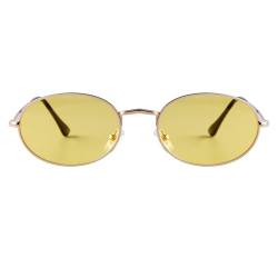 Laurinny Retro Oval Sonnenbrille für Damen Herren 90er Vintage Ovale Hippie Brille für Männer Frauen Metallrahmen Runde Sonnenbrillen(Gold/Hellgelb) von Laurinny