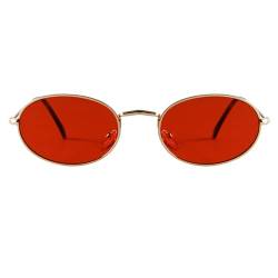 Laurinny Retro Oval Sonnenbrille für Damen Herren 90er Vintage Ovale Hippie Brille für Männer Frauen Metallrahmen Runde Sonnenbrillen(Gold/Rot) von Laurinny