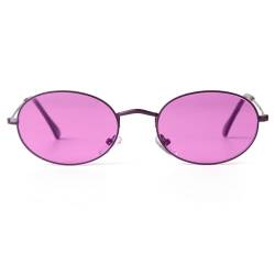 Laurinny Retro Oval Sonnenbrille für Damen Herren 90er Vintage Ovale Hippie Brille für Männer Frauen Metallrahmen Runde Sonnenbrillen(Lila/Violett) von Laurinny
