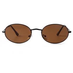 Laurinny Retro Oval Sonnenbrille für Damen Herren 90er Vintage Ovale Hippie Brille für Männer Frauen Metallrahmen Runde Sonnenbrillen(Schwarz/Braun) von Laurinny