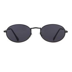 Laurinny Retro Oval Sonnenbrille für Damen Herren 90er Vintage Ovale Hippie Brille für Männer Frauen Metallrahmen Runde Sonnenbrillen(Schwarz/Grau) von Laurinny
