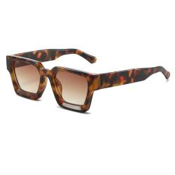 Laurinny Retro Rechteckige Sonnenbrille für Damen Herren Vintage Eckig Trendige Quadratischer Schwarzer Schildpatt Rahmen(Leopard/Gradient Braun) von Laurinny