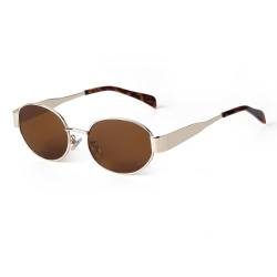 Laurinny Trendy Retro Oval Sonnenbrille für Damen Herren Vintage Ovale Metallrahmen Sonnenbrillen Klassisch Metall Brille(Gold/Braun) von Laurinny