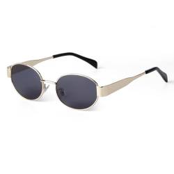 Laurinny Trendy Retro Oval Sonnenbrille für Damen Herren Vintage Ovale Metallrahmen Sonnenbrillen Klassisch Metall Brille(Gold/Grau) von Laurinny