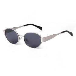 Laurinny Trendy Retro Oval Sonnenbrille für Damen Herren Vintage Ovale Metallrahmen Sonnenbrillen Klassisch Metall Brille(Silber/Grau) von Laurinny