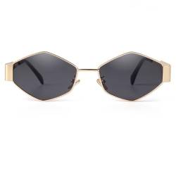 Laurinny Trendy Retro Sonnenbrille für Damen Herren Vintage Hexagonal Metallrahmen Polygon Sonnenbrillen Metall Brille(Gold/Grau) von Laurinny