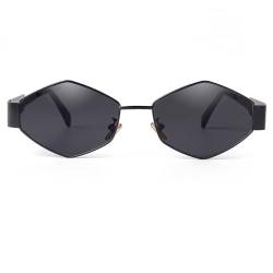 Laurinny Trendy Retro Sonnenbrille für Damen Herren Vintage Hexagonal Metallrahmen Polygon Sonnenbrillen Metall Brille(Schwarz/Grau) von Laurinny