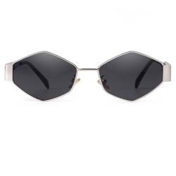 Laurinny Trendy Retro Sonnenbrille für Damen Herren Vintage Hexagonal Metallrahmen Polygon Sonnenbrillen Metall Brille(Silber/Grau) von Laurinny