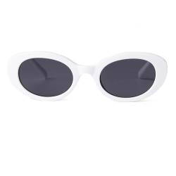 Laurinny Vintage Oval Sonnenbrille für Damen und Herren Trendy Runde Sonnenbrillen Retro 90er Classic Sonnenbrille(Weiß/Grau) von Laurinny