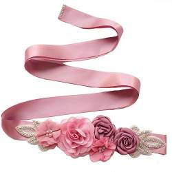 Lauthen.S Schärpe Gürtel mit Blumen Perlen Strass für Hochzeit Braut/Baby Shower Kleid, rosa - dusty pink, Einheitsgröße von Lauthen.S