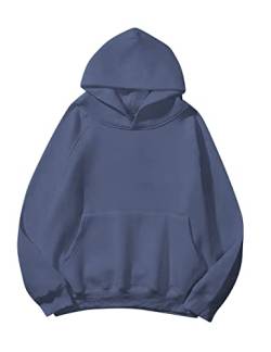 Lauweion Damen-Kapuzenpullover, einfarbig, Fleece, Buchstaben, lockerer Schnitt, Lange Ärmel, Kängurutasche, überschnittene Schultern, Dustyblue, 42 von Lauweion