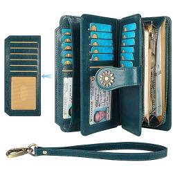 Lavemi Damen-Geldbörse, großes Fassungsvermögen, echtes Leder, RFID-blockierend, Handgelenk, Clutch, Kartenhalter, 2-Peacock Blue, Einheitsgröße von Lavemi