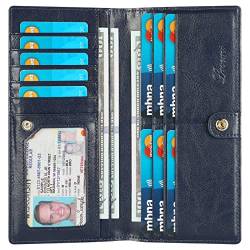 Lavemi Ultra Slim Thin Leather RFID Blocking Bifold Credit Card Holder Wallets for Women, 1 gewachstes Blau, Einheitsgröße von Lavemi