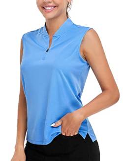 Lavenicole Damen Golf-Polo-Shirt, ärmellos, Viertelreißverschluss, Tennis-Tank-Top, schnelltrocknend, UV-Schutz, kragenloses Shirt, Blau, Klein von Lavenicole