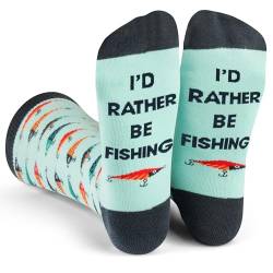 Lavley Socken mit Aufschrift "I'd Rather Be" – lustiges Geschenk für Männer, Frauen und Jugendliche, I'd Rather Be Fishing (Köder), One size von Lavley