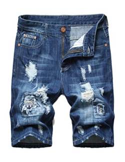 Lavnis Herren Moto Biker Jeans Shorts Ripped Distressed Denim Shorts mit Broken Hole - Blau - 54 DE von Lavnis