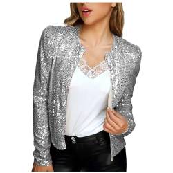 Lawawa Damen Blazer Pailletten Jacke Langarm Glitzer Party Blazer Tailliert Anzugjacke Glitzer Tops Pailletten-Blazer Kurz Oberteile Blazer Glitzer von Lawawa