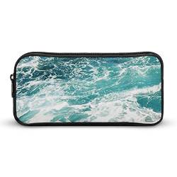 Lawenp Blue Ocean Waves Federmäppchen, tragbar, großes Fassungsvermögen, Stifttasche, Schreibwaren-Organizer, Make-up-Tasche mit Reißverschluss von Lawenp