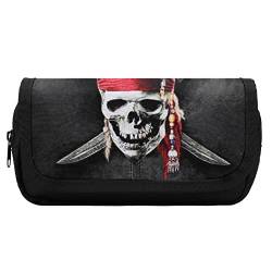 Lawenp Piraten-Totenkopf-Federmäppchen, doppelter Reißverschluss, Stifttasche, großes Fassungsvermögen, Stifthalter, Schreibwarentasche für Zuhause und Büro von Lawenp