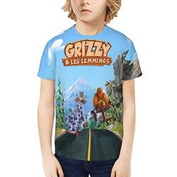 T-Shirts für Grizzlybär und die Lemminge Tabodi Jungen Unisex Best Girl's T-Shirts Retro Lustiges T-Shirt Kinder Kurzarm X-Small von Lawenp