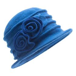 1920er Jahre Gatsby Damen Mütze mit Blumenwolle, warme Beanie mit Schleife, knautschbar, A287 - Blau - Einheitsgröße von Lawliet