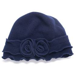 Damen Gatsby 1920er Winter Wolle Mütze Barett Beanie Häkelmütze Blumenmütze A285, marineblau, Einheitsgröße von Lawliet