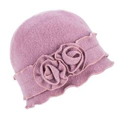 Damen Mütze Gatsby 1920er Winter Wollmütze Baskenmütze Beanie Crochet Bucket Flower Hat A285, hellviolett, Einheitsgröße von Lawliet